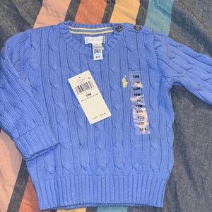 Ralph Lauren Baby Cable Knit Sweater - Light Blue with Yellow Pony